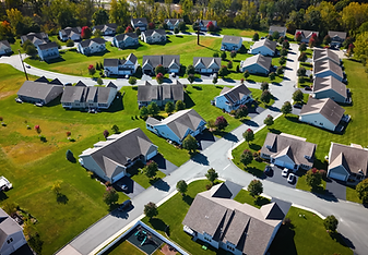 Aerial view of a Rhode Island neighborhood where Rossi Construction rebuilt decks