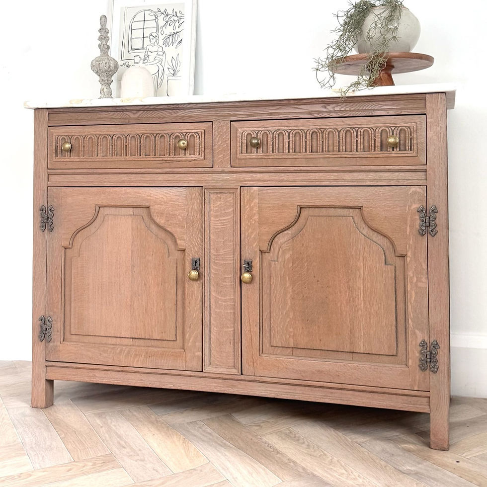Thumbnail: Vintage Oak Sideboard with Quartz Top | Mid-Century Inspired Cabinet | Restored