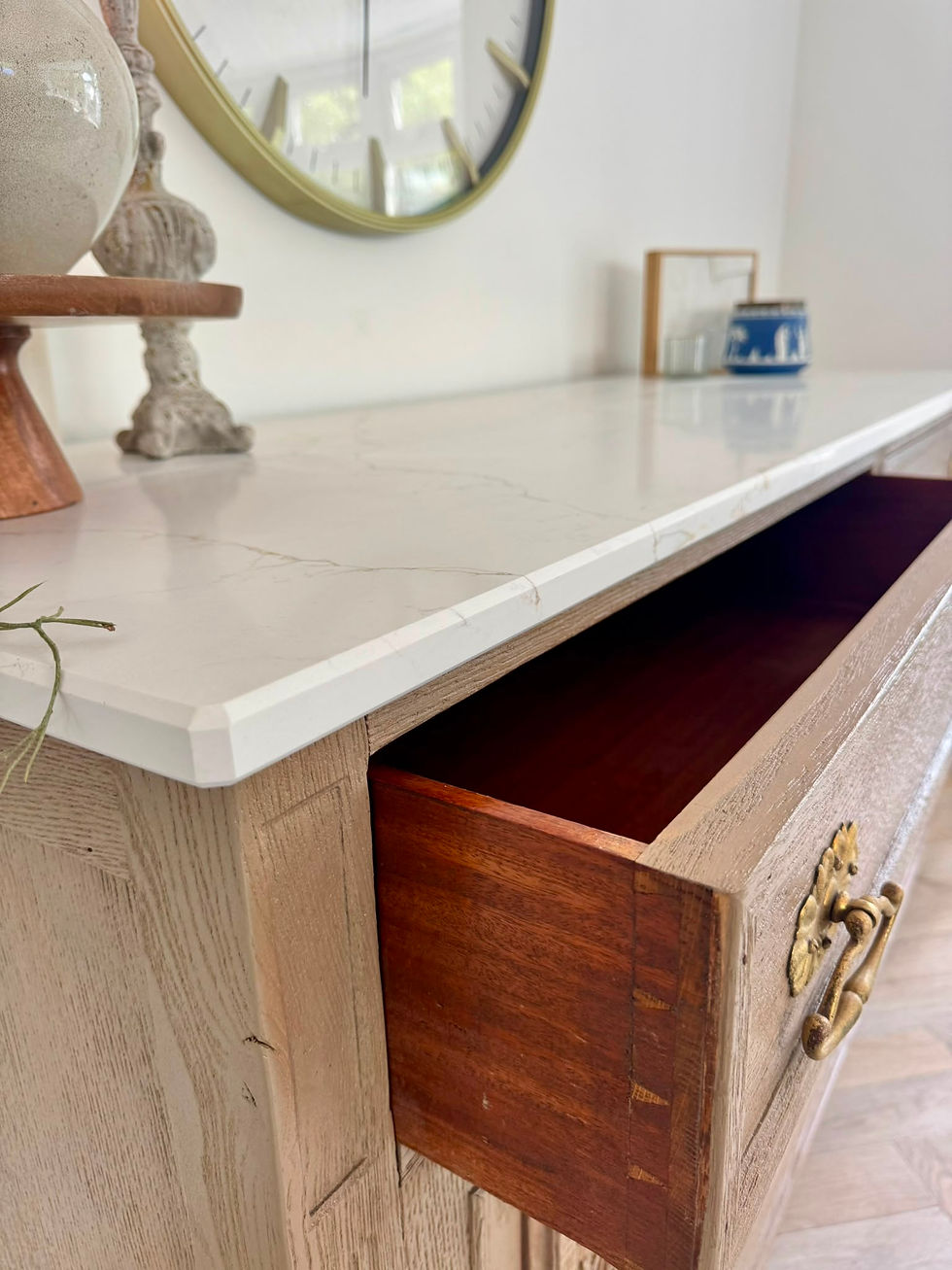 Thumbnail: Early 20th Century Solid Light Oak Sideboard with Quartz Top (c.1920–1935)