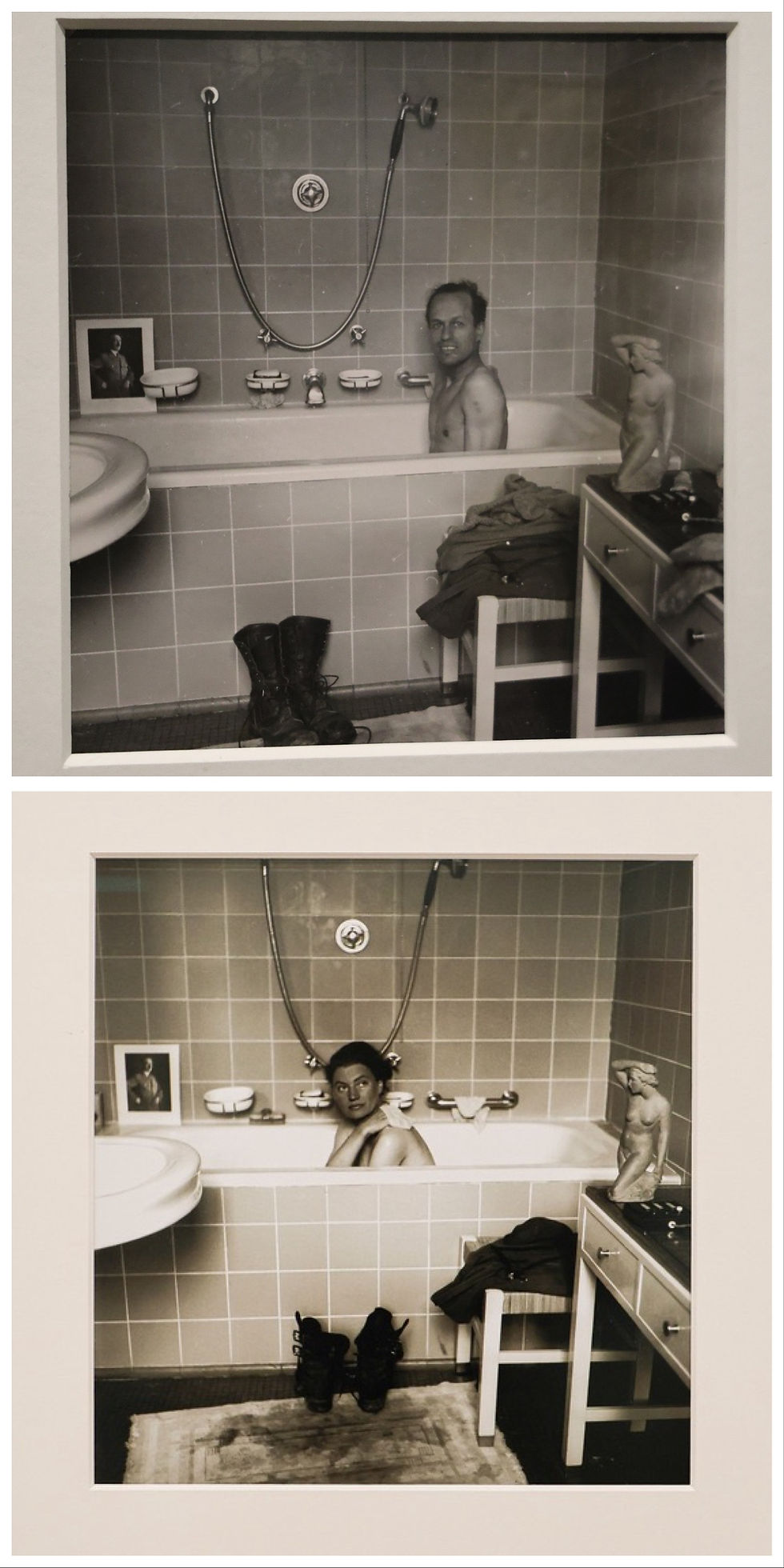 David E. Scherman w wannie Hitlera oraz Lee Miller w wannie Hitlera, Monachium 1945. Zdj Lee Miller i David E. Scherman. Lee Miller Archives, East Sussex.
