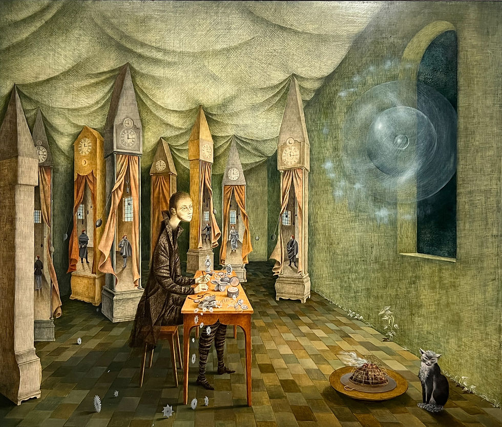 Remedios Varo, Zegarmistrz/Odkrycie, 1955, kol. prywatna