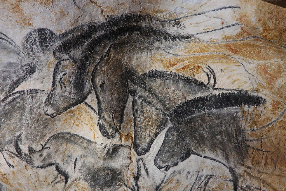 Na dobry początek: zachwycający panel z końmi i nosorożcem z jaskini Chauveta, namalowany kilkadziesiąt tysięcy lat temu. Zdj. ©-Patrick-Aventurier --- Grotte Chauvet 2 - Ardèche
