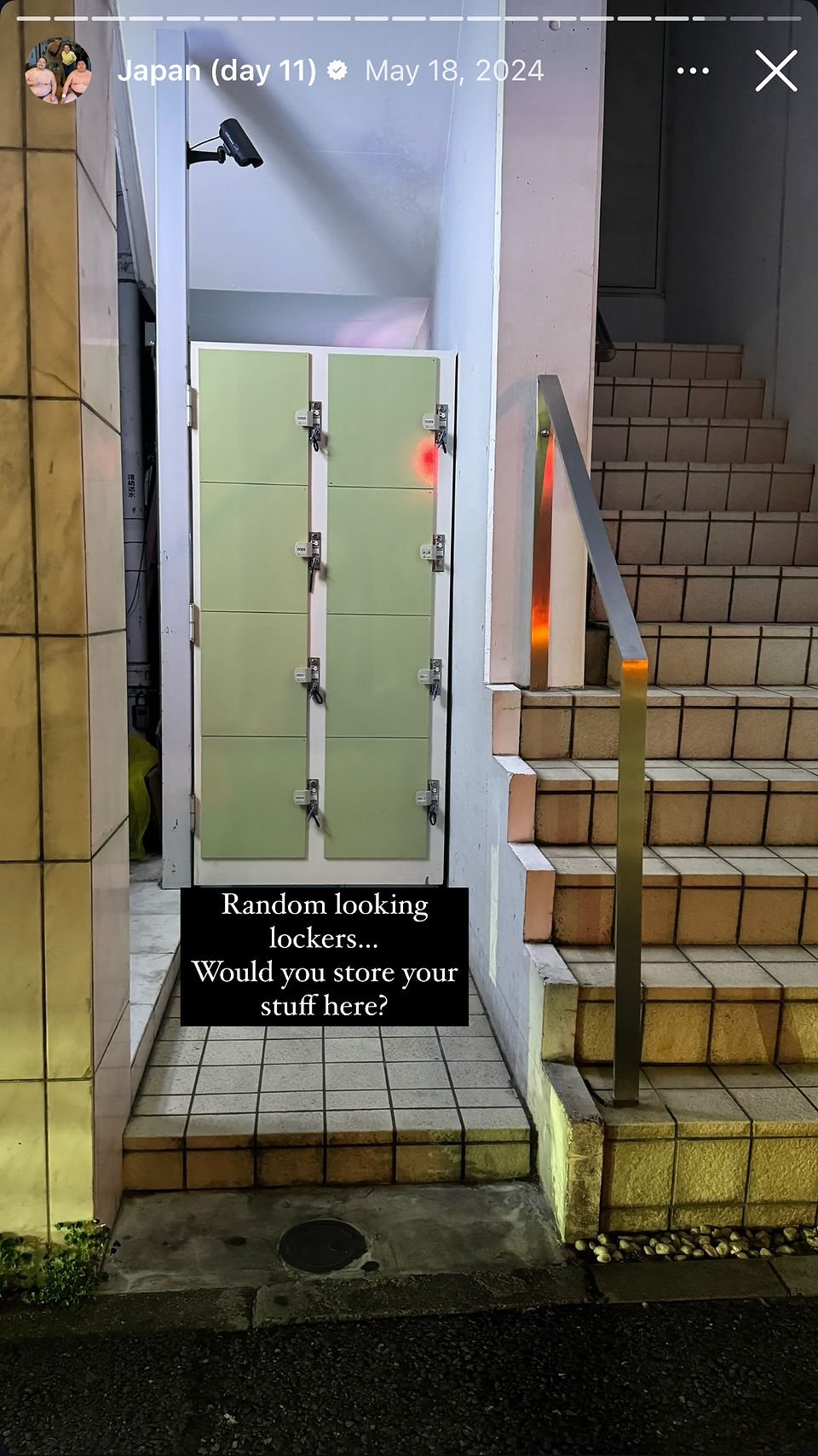 mint green locker storage beside set of stairs in tokyo