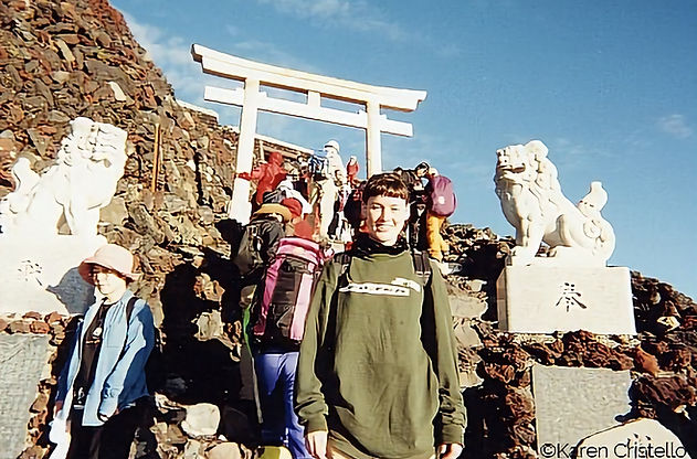 Me, at the top of Mt Fuji, with the torii in the background