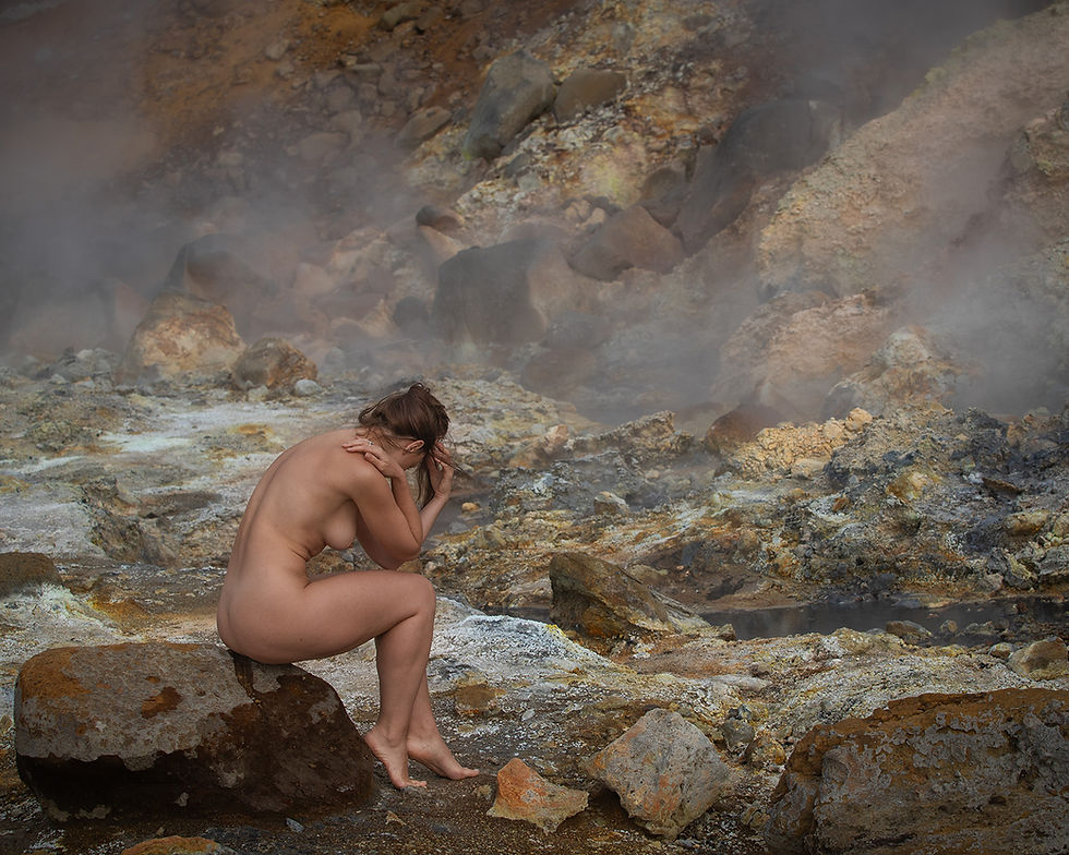 Early morning shoot with Anastasia at multiple spots among the steam, bubbling mud, pools and steaming streams.