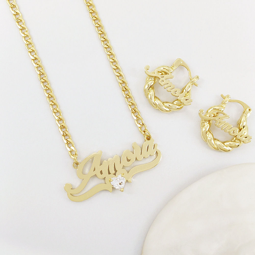 Personalized DIY Name Necklace with Heart Birthstone