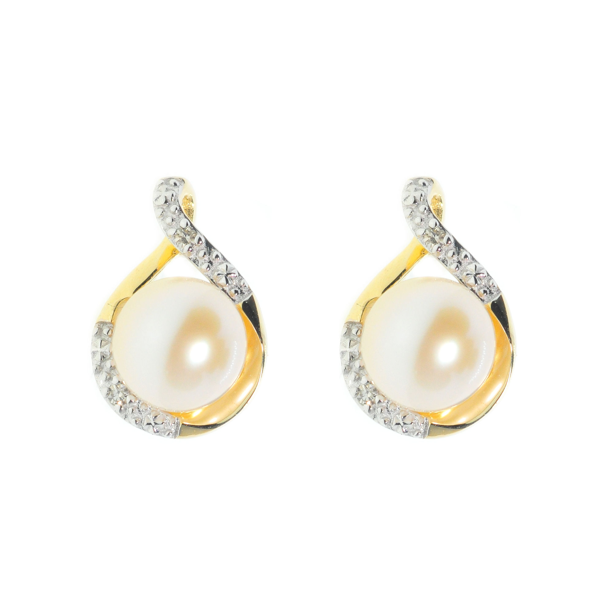 Cultured pearl and diamonds 9ct yellow gold earrings