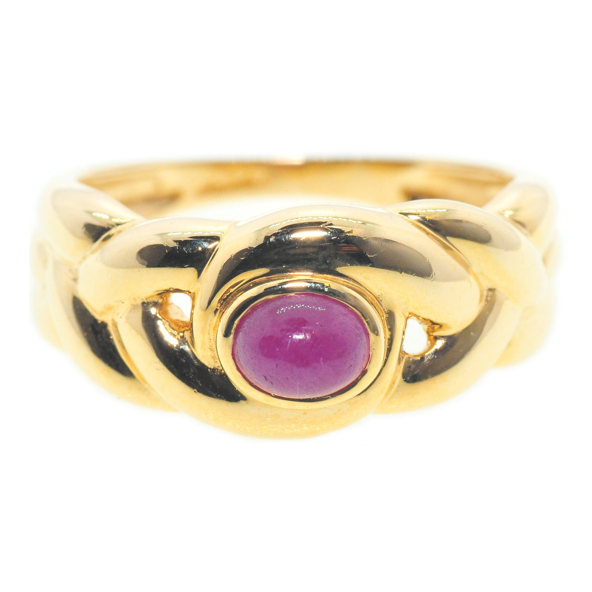 Pre-owned cabachon ruby testing 14ct yellow gold dress ring