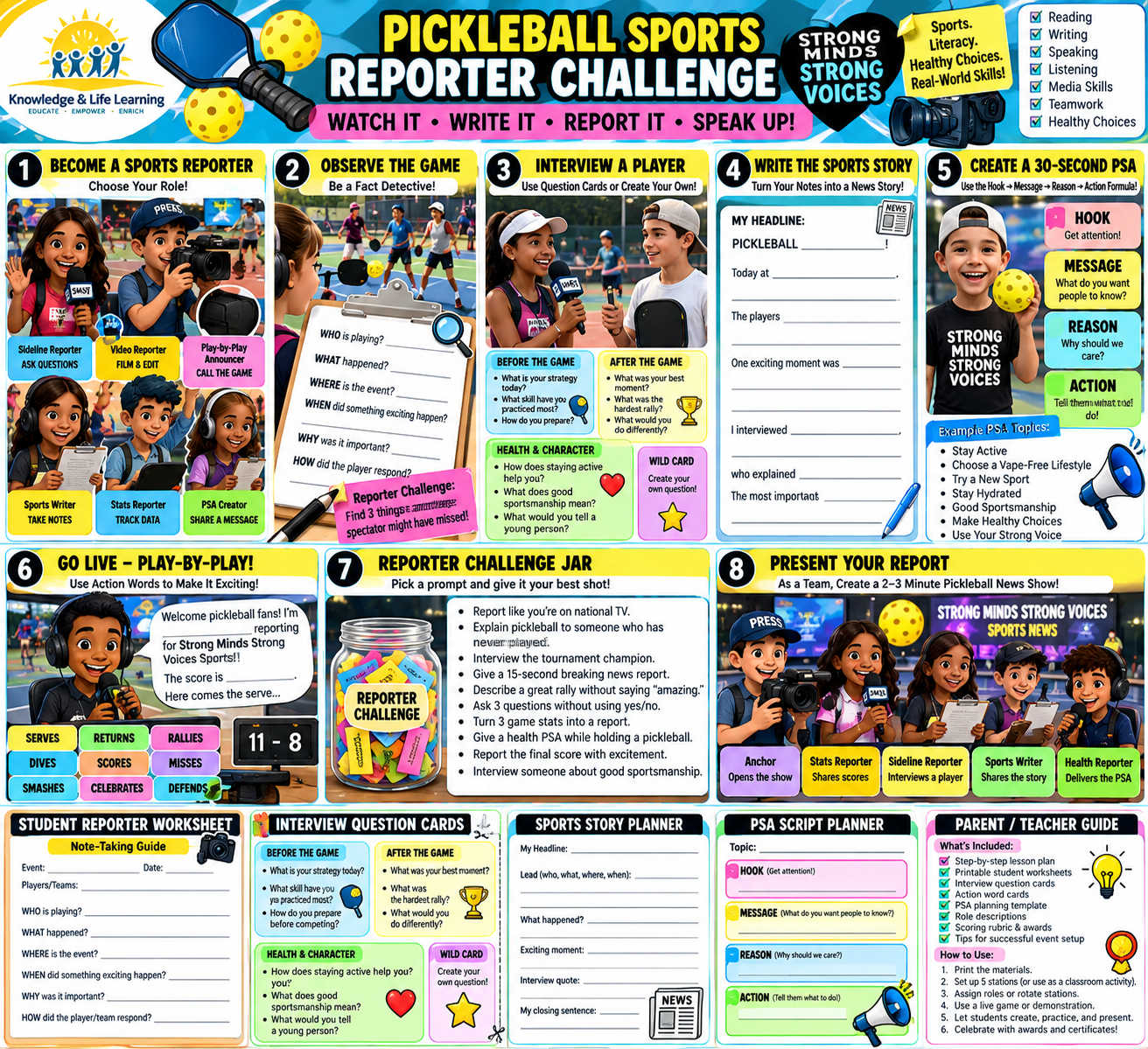 Pickleball Sports Reporter Challenge printable lesson preview