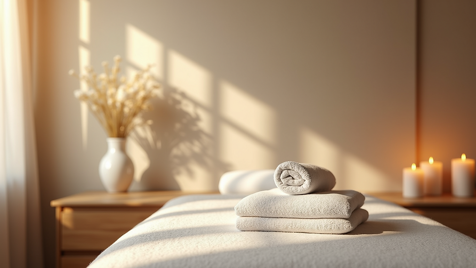 Eye-level view of a serene massage therapy room with calming decor