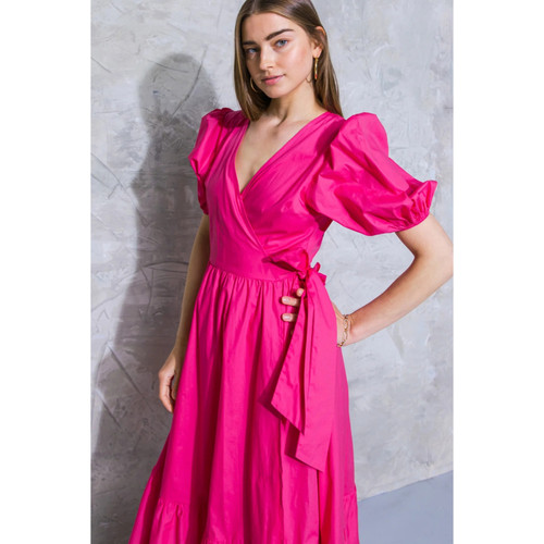 fuchsia pink wrap dress Diana Short Wrap Dress in Fuchsia Linen