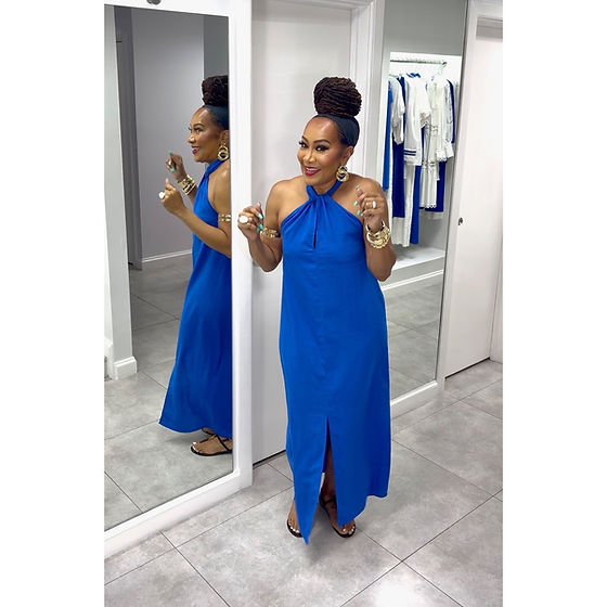 blue linen halter dress Penelope Halter Linen Maxi Dress
