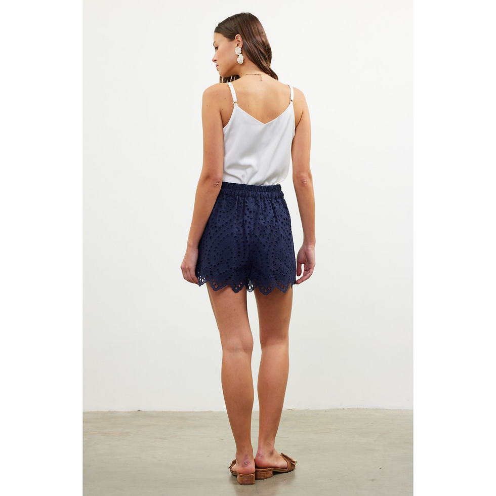 NAVY BLUE EYELET SHORTS SET | Soho
