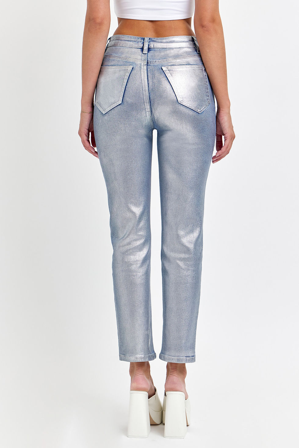 Thumbnail: BLUE SILVER COATED JEANS PANTS