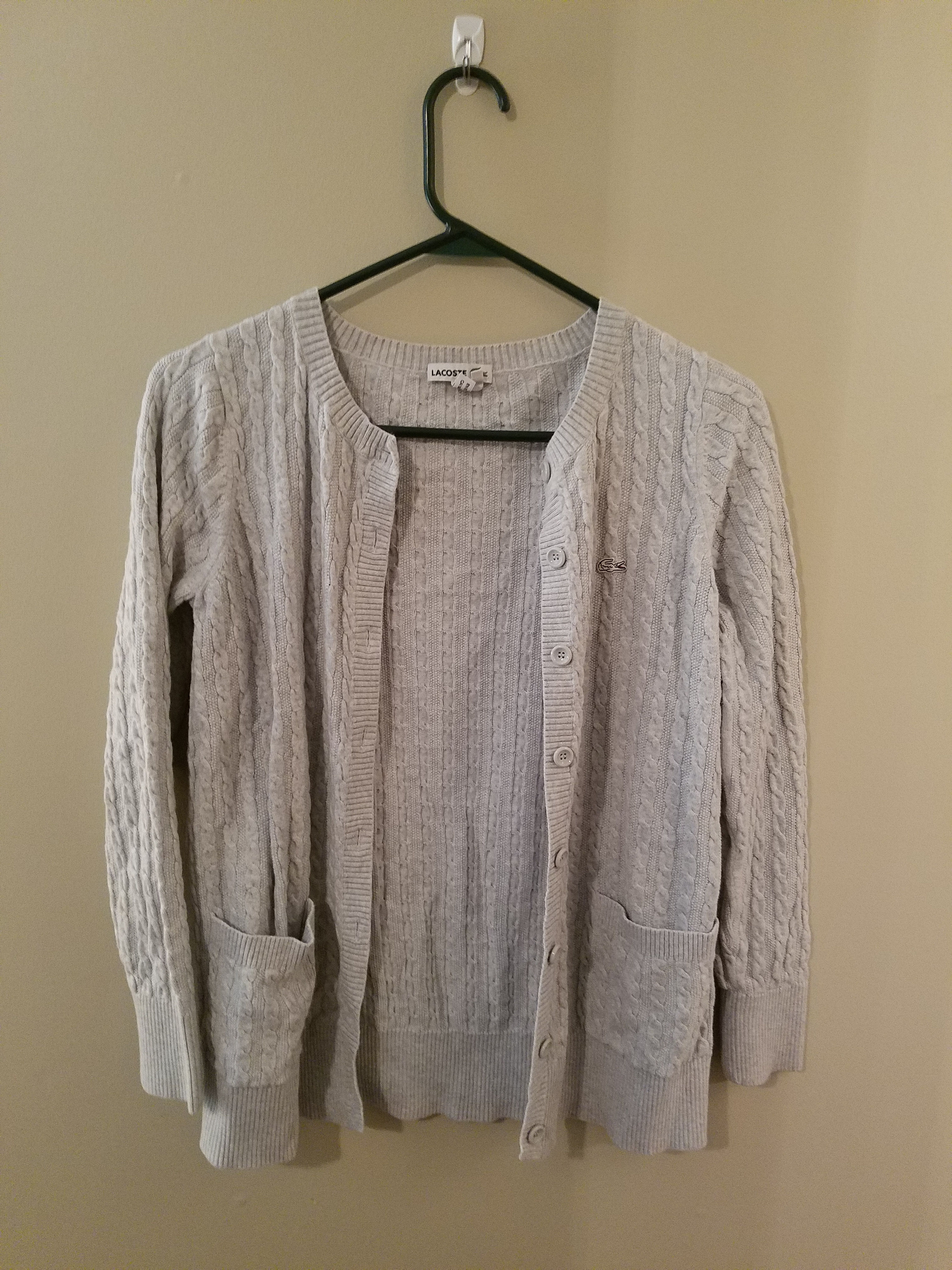 LACOSTE Women's Light Gray Button Up Sweater Size (40)