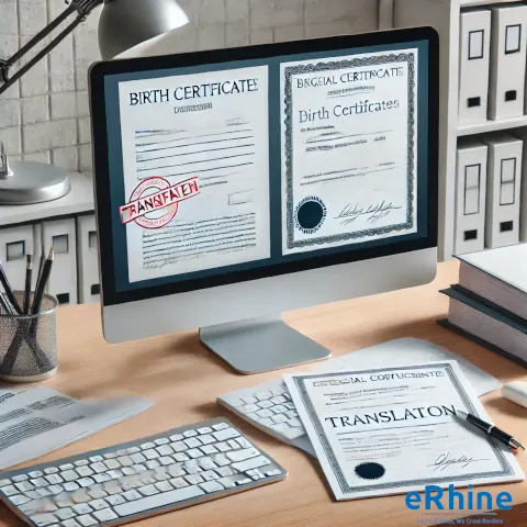 Certified Translation Services by eRhine LLC – accurate, professional translation of documents for official and legal use, ensuring compliance and credibility.