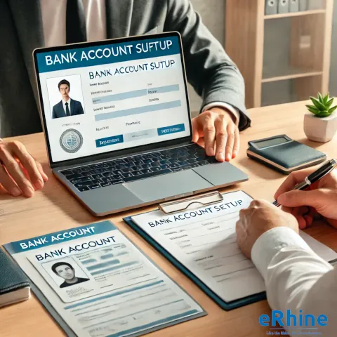 Bank Account Setup Assistance by eRhine LLC – expert guidance for opening local bank accounts with ease and compliance, supporting clients in new locations.