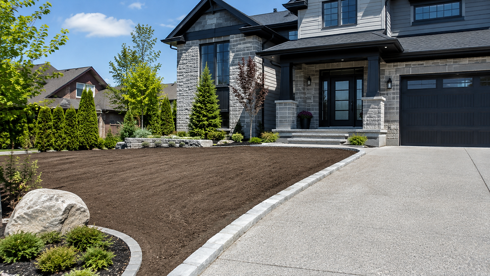 Front lawn area prepped for hydroseeding