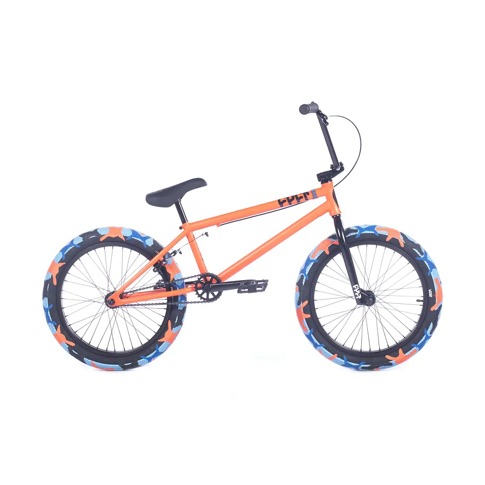 CULT 2024 GATEWAY BMX BIKE - ORANGE WITH BLACK PARTS AND BLUE / ORANGE CAMO TYRE