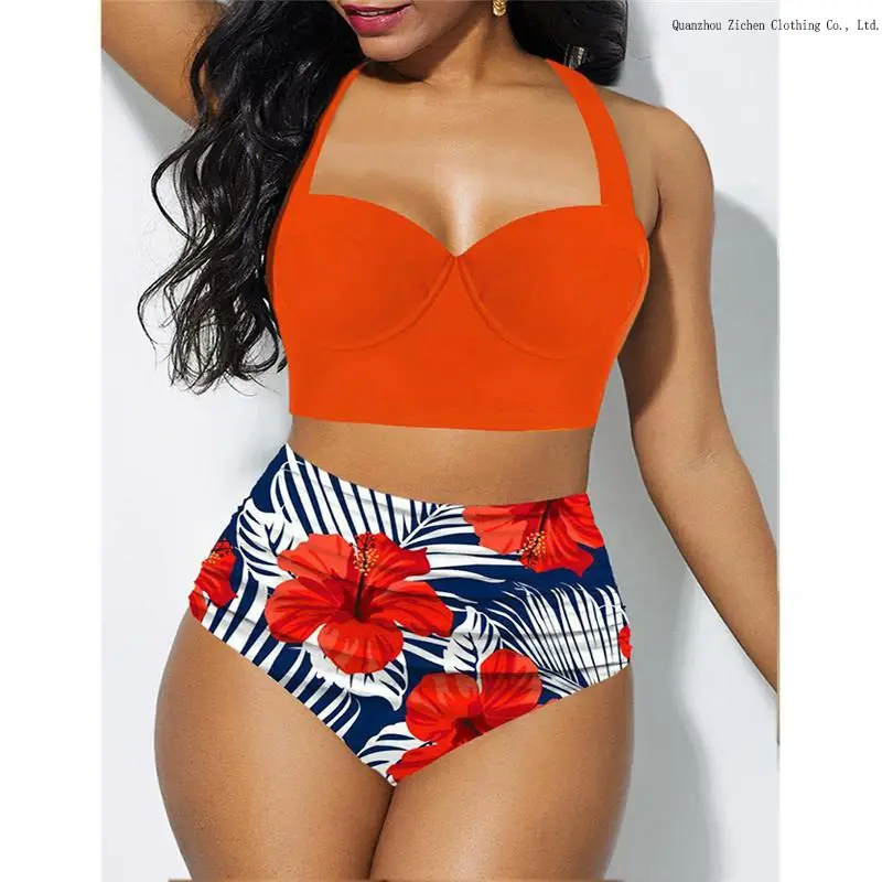 Thumbnail: Sexy Push-Up High Waist Floral Bikini Set Women Swimwear