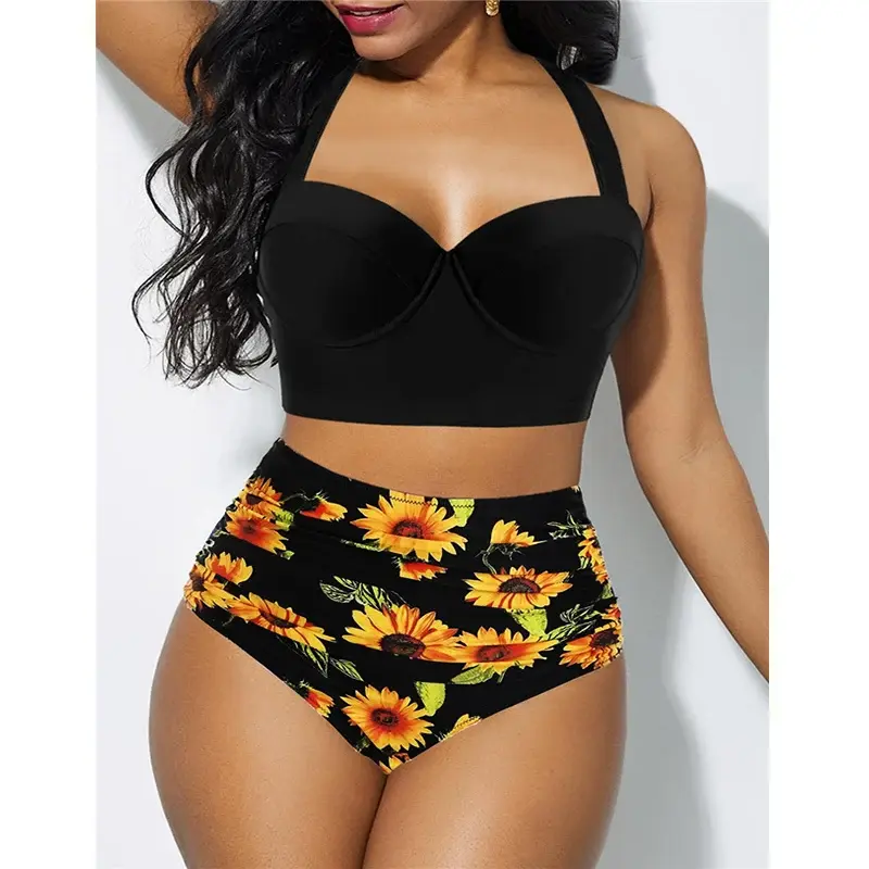 Thumbnail: Sexy Push-Up High Waist Floral Bikini Set Women Swimwear