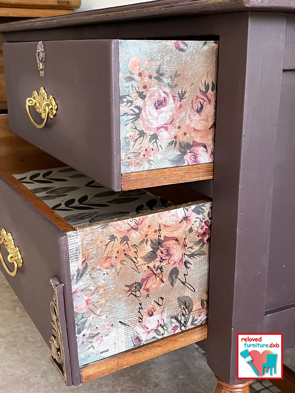 Thumbnail: restyled vintage style sideboard chest of drawers in deep purple brown