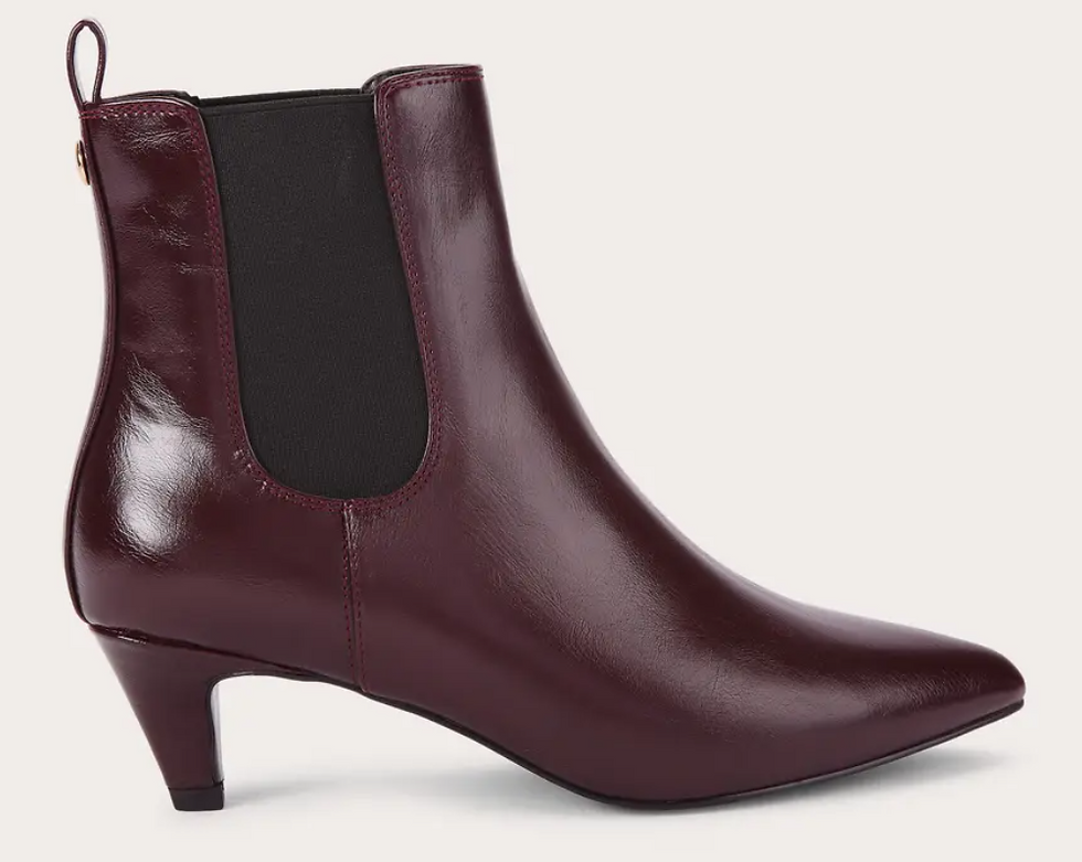 Burgundy patent ankle boots