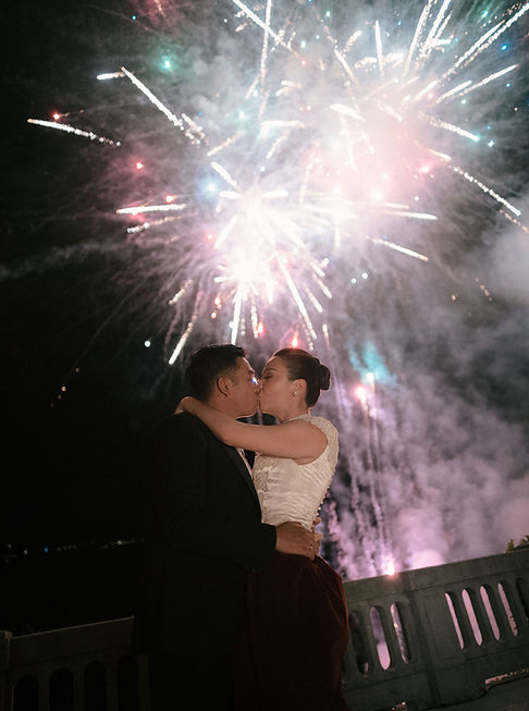 Wedding fireworks kiss