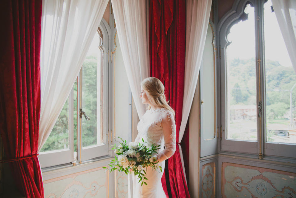 Bride at Villa Crespi. Italian Lakes Wedding