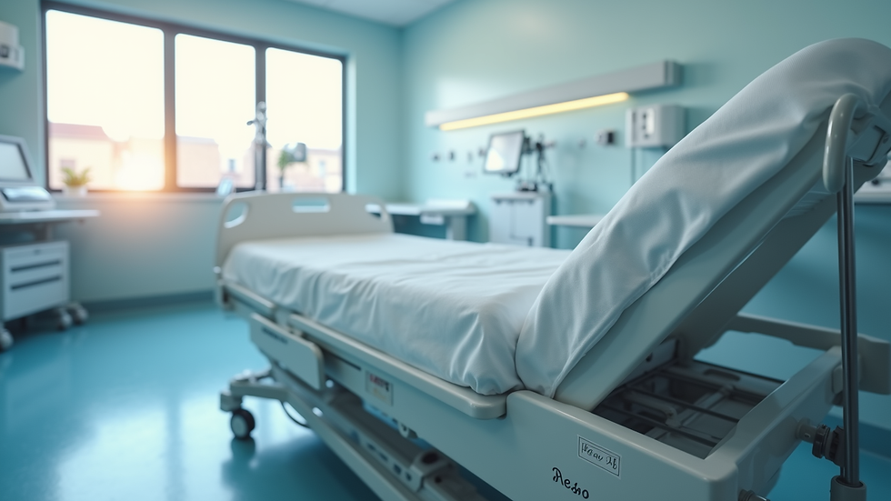 Close-up view of hospital bed with ergonomic design