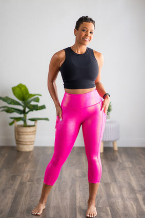 kwsk 様✨~BASIC~ Ribbon Leggings ロザリームーン High Rise Crop Legging Pink Rainbow Metallic