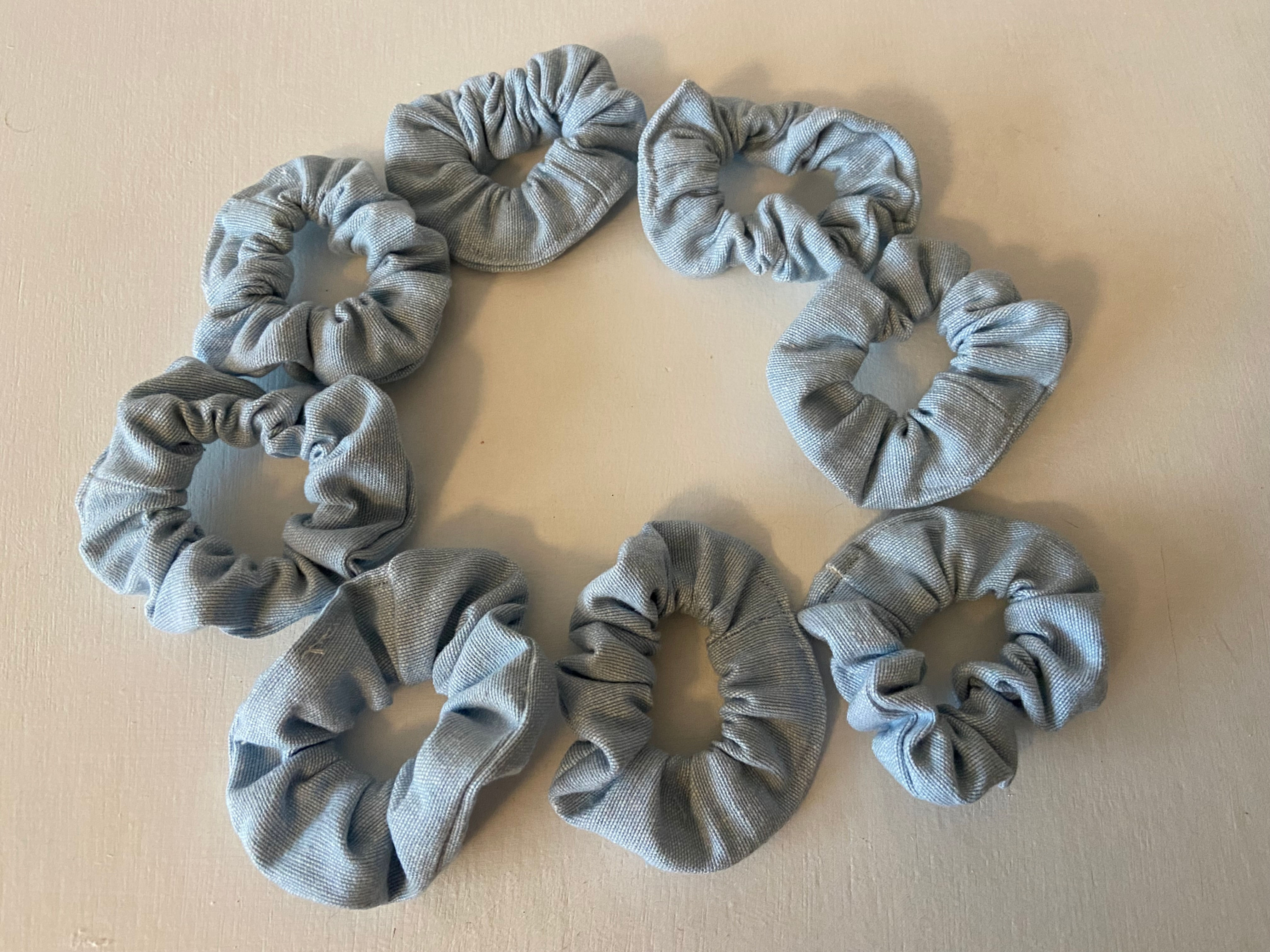Mini Sizes, 8 PCS, Plain Light Blue Scrunchie