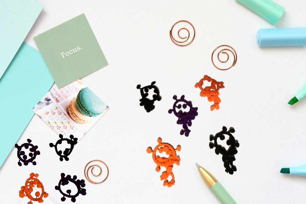 Thumbnail: Set of 9 Black Orange Purple Kids Pompom Strips Scrunchies