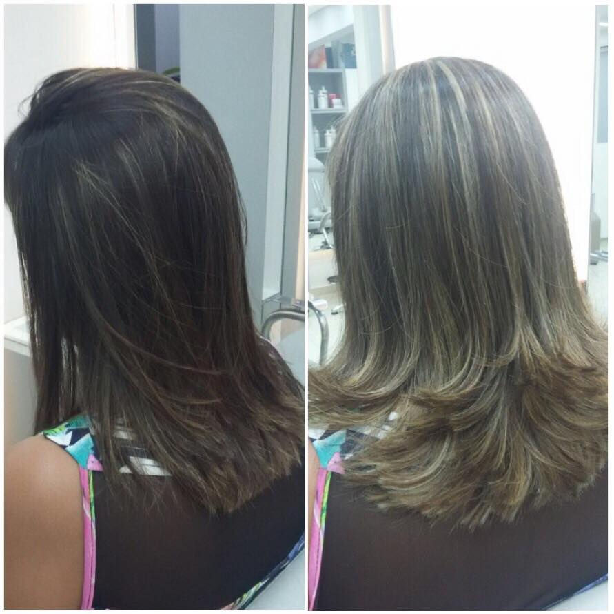 Mechas + Reconstrução + Escova