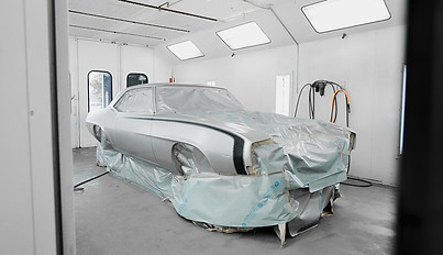 Photograph -  69 Camaro showing a freshly custom hand painted hockey stripe decal