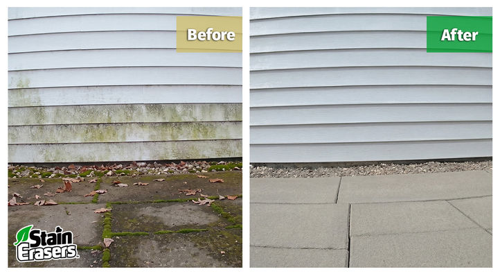Before and After of a Residential House Siding Cleaning by Stain Erasers