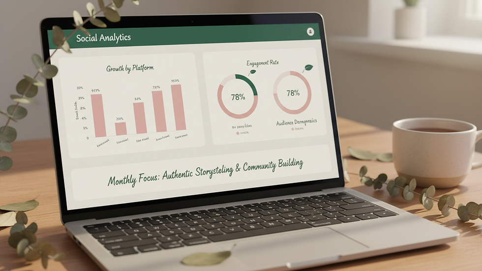 Eye-level view of a laptop screen showing social media analytics