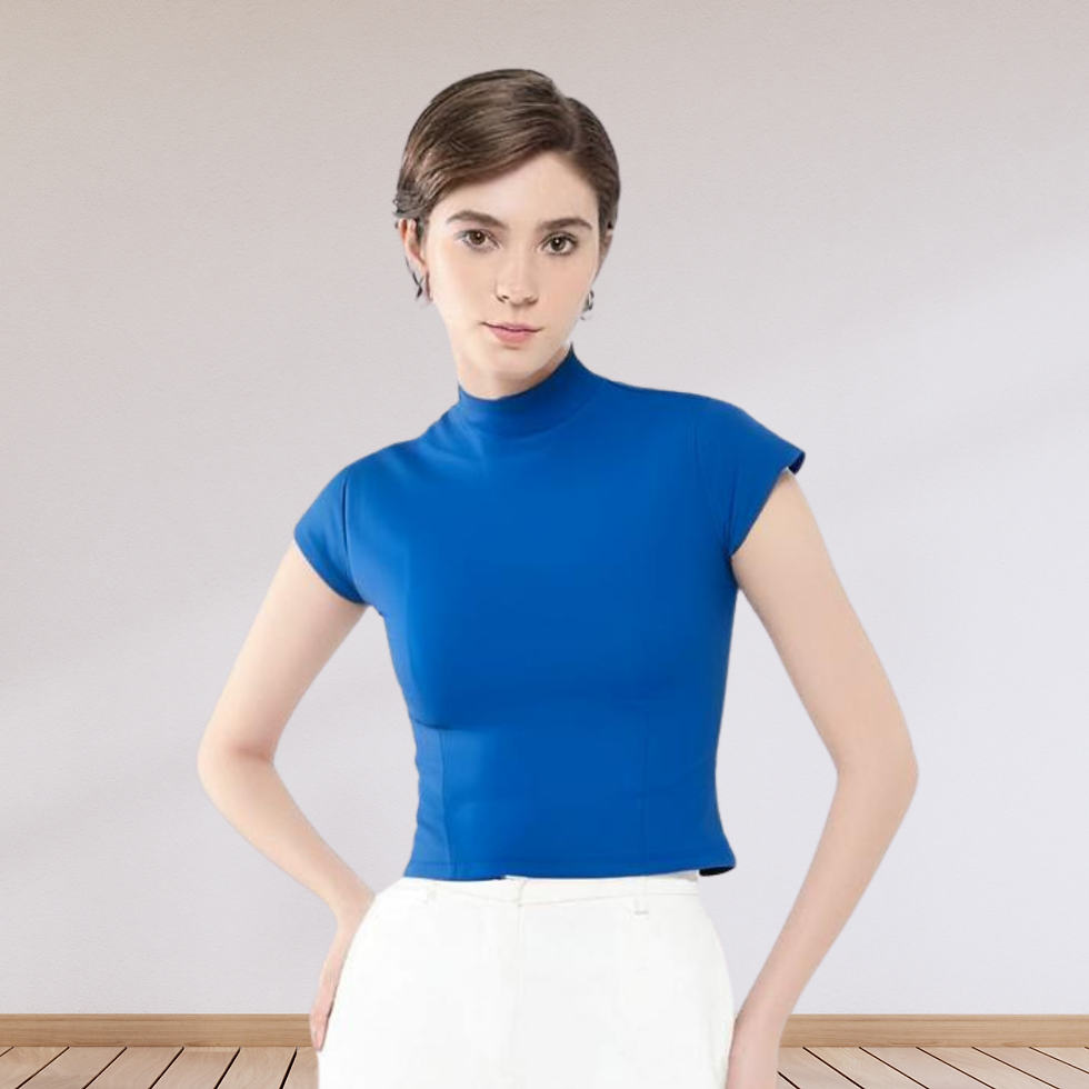 Thumbnail: Turtle neck Royal Blue solid Top for women