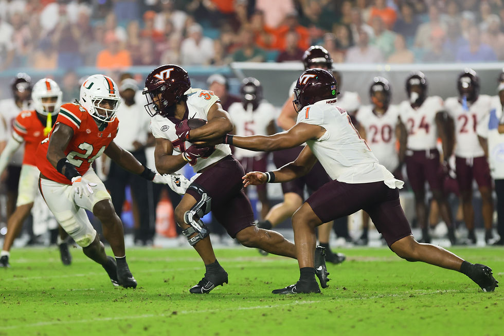 Virginia Tech RB Bhayshul Tuten and QB Kyron Drones