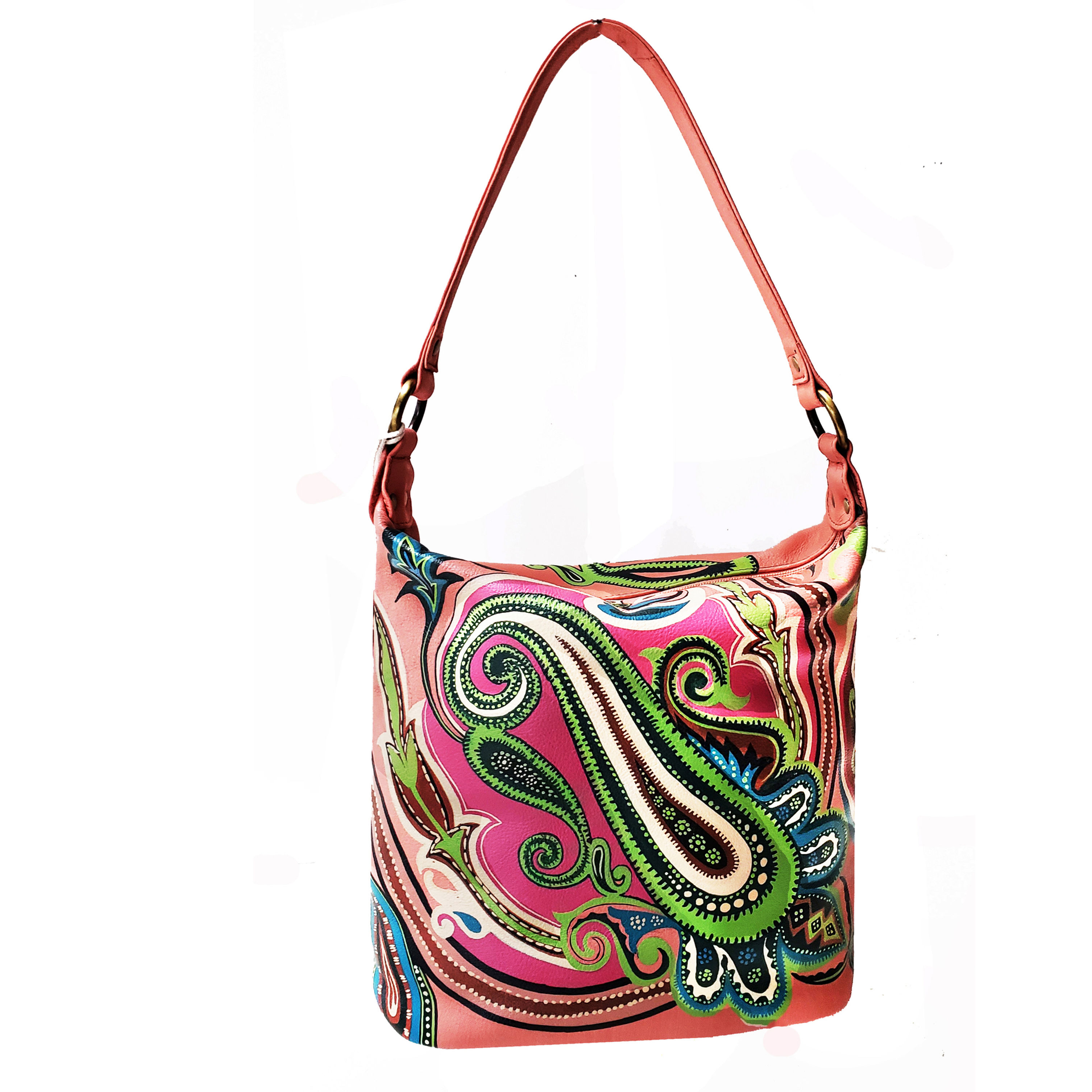 D 17-1392A PP - Paisley, Leather Hand Painted Underarm Hobo