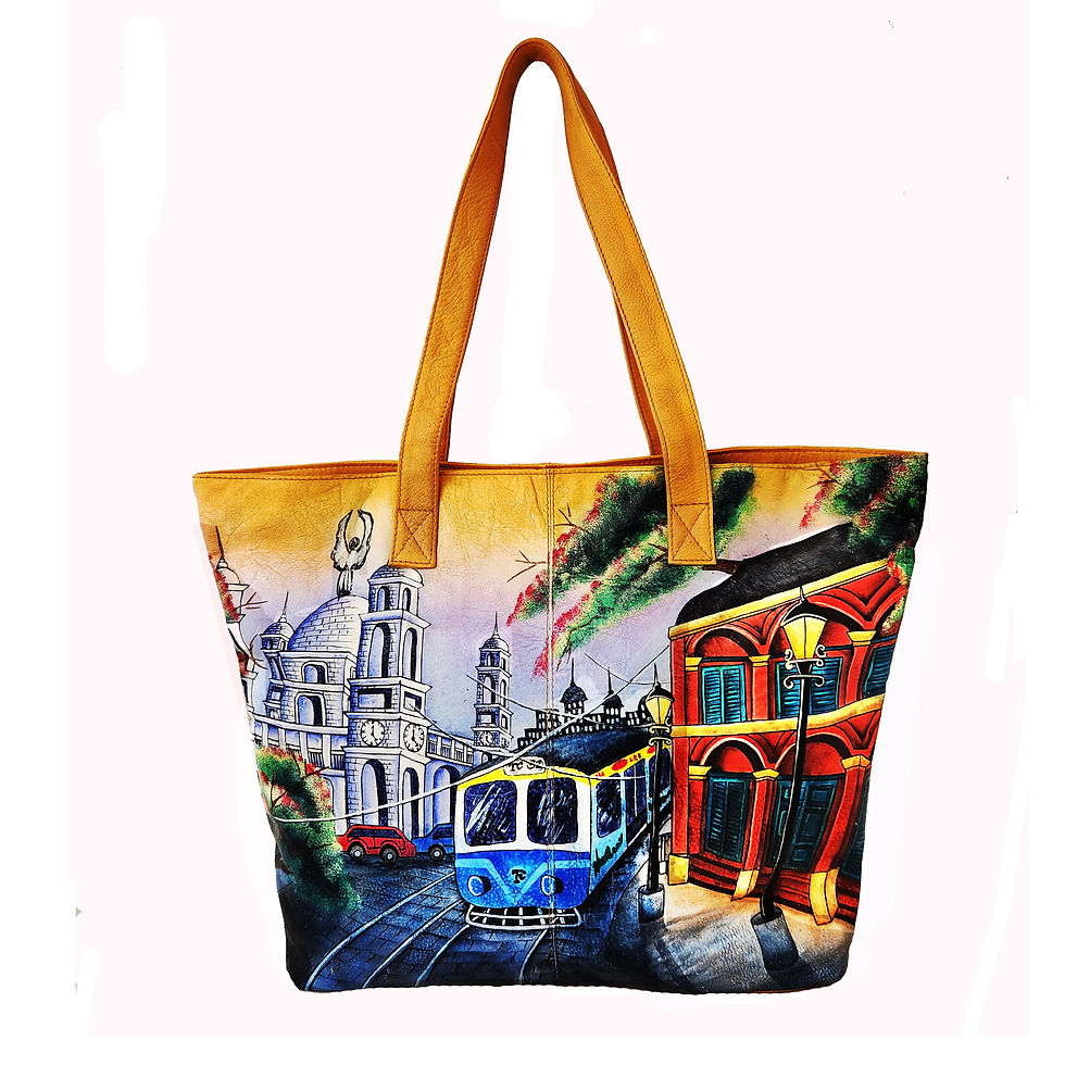 Thumbnail: D 18-1379 TT- City ride Tan, Leather Hand Painted large underarm Tote