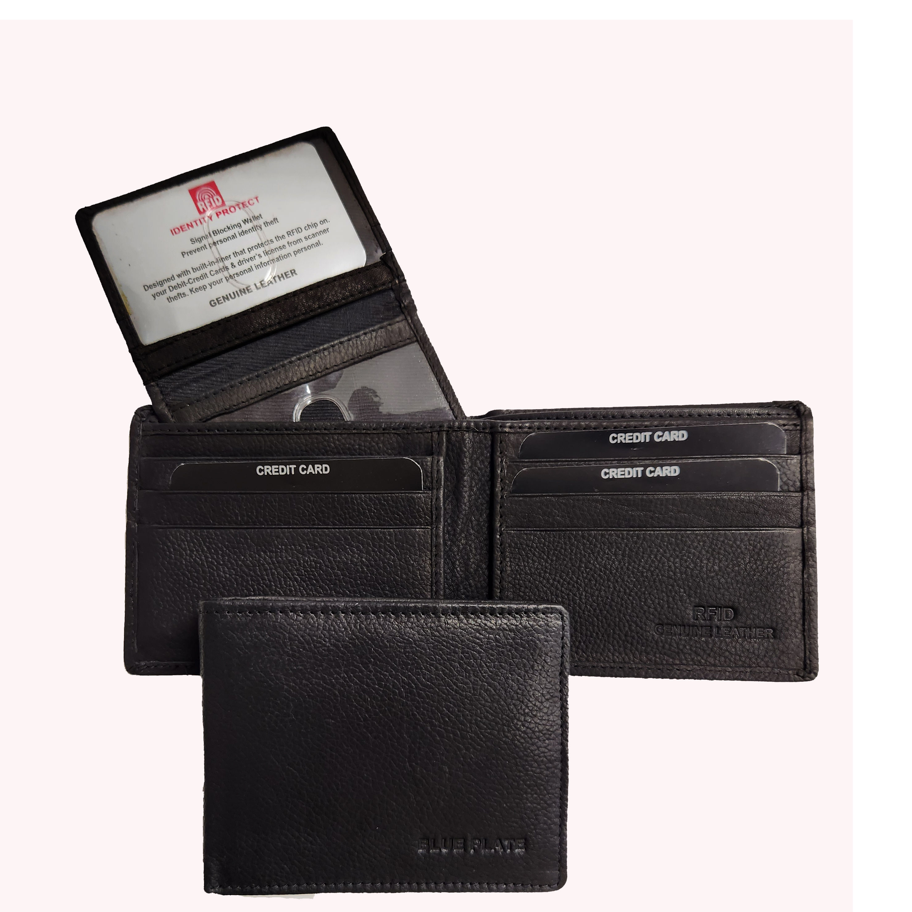 A 27 SG Black - RFID bifold wallet in soft grain Leather with 3 ID