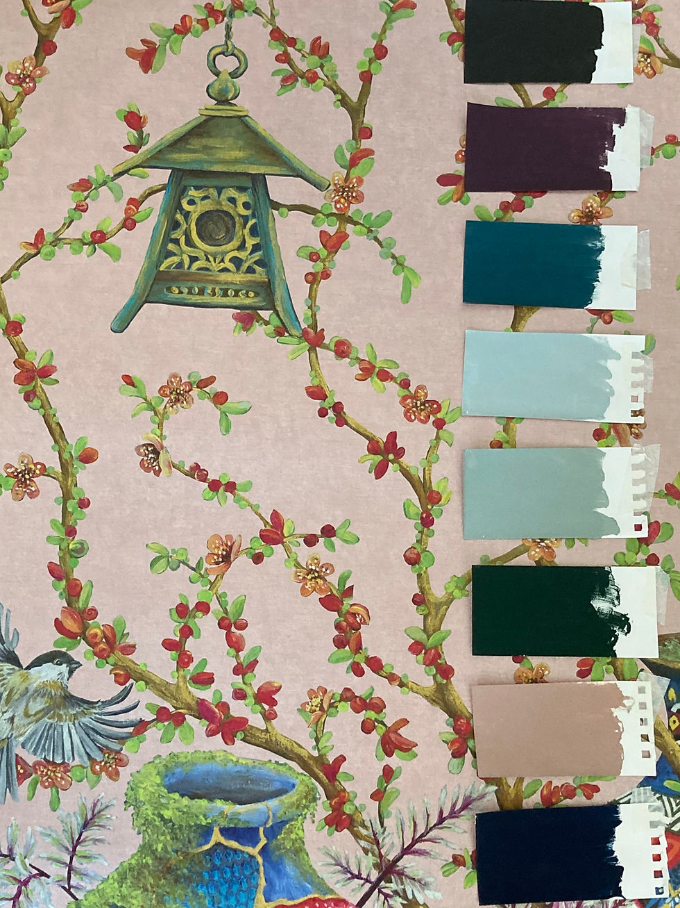 Thumbnail: WALLCOVERING. Japanese Quince, in 'Sakura Blush' (pale pink) Japanese Mural