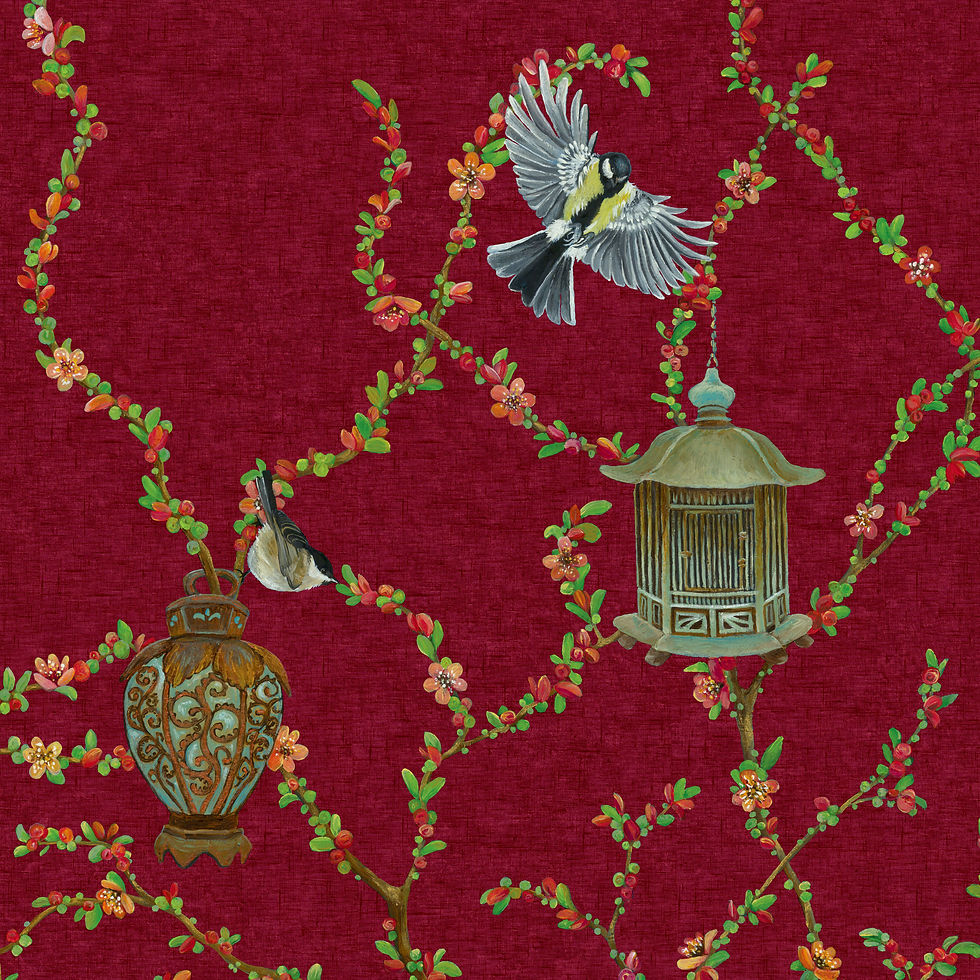 Thumbnail: Great Tit flying over lanterns, red background