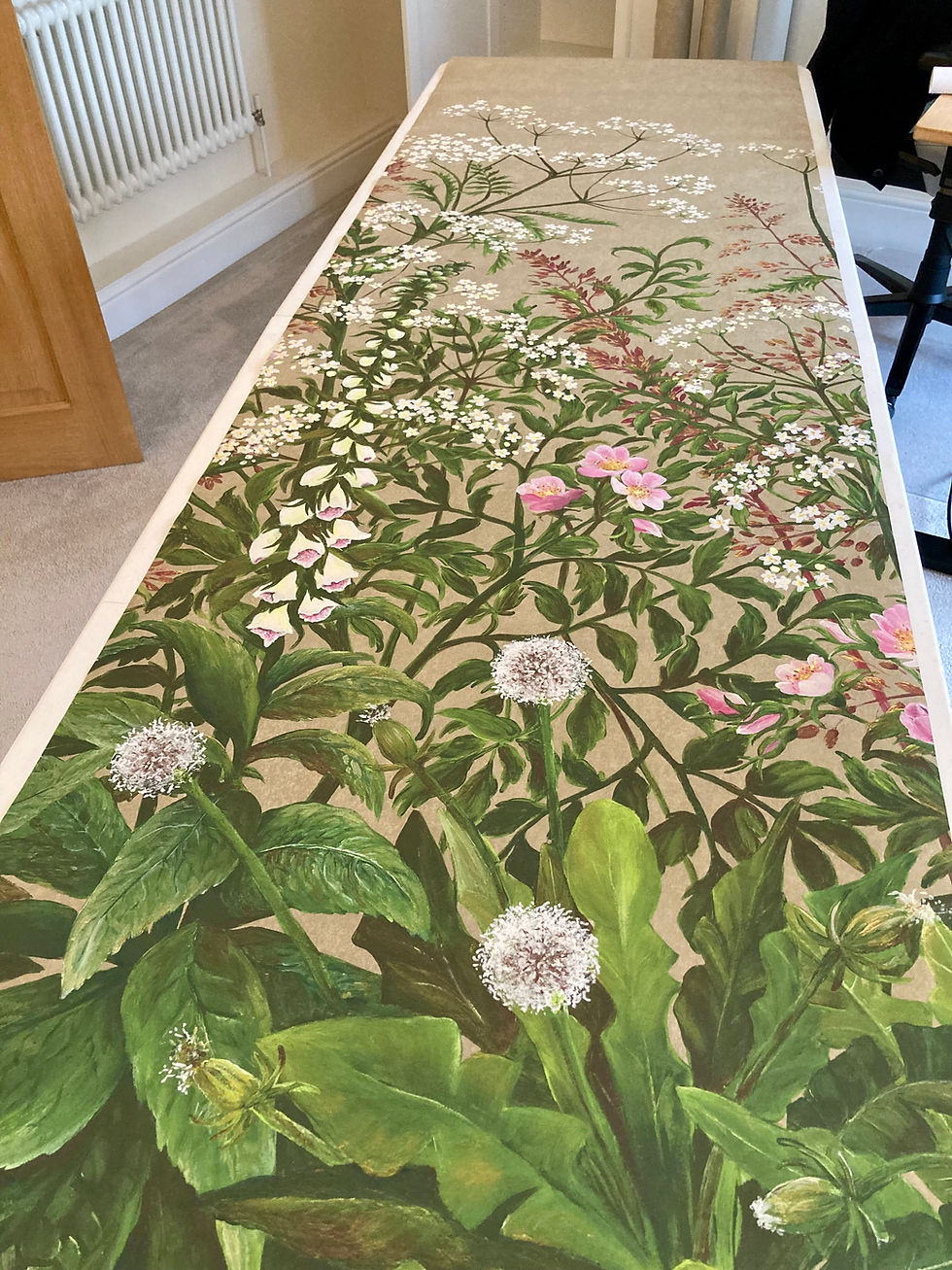 Thumbnail: WALLCOVERING. Spring Tonic in 'Twilight' (Linen / Oatmeal) wildflower mural
