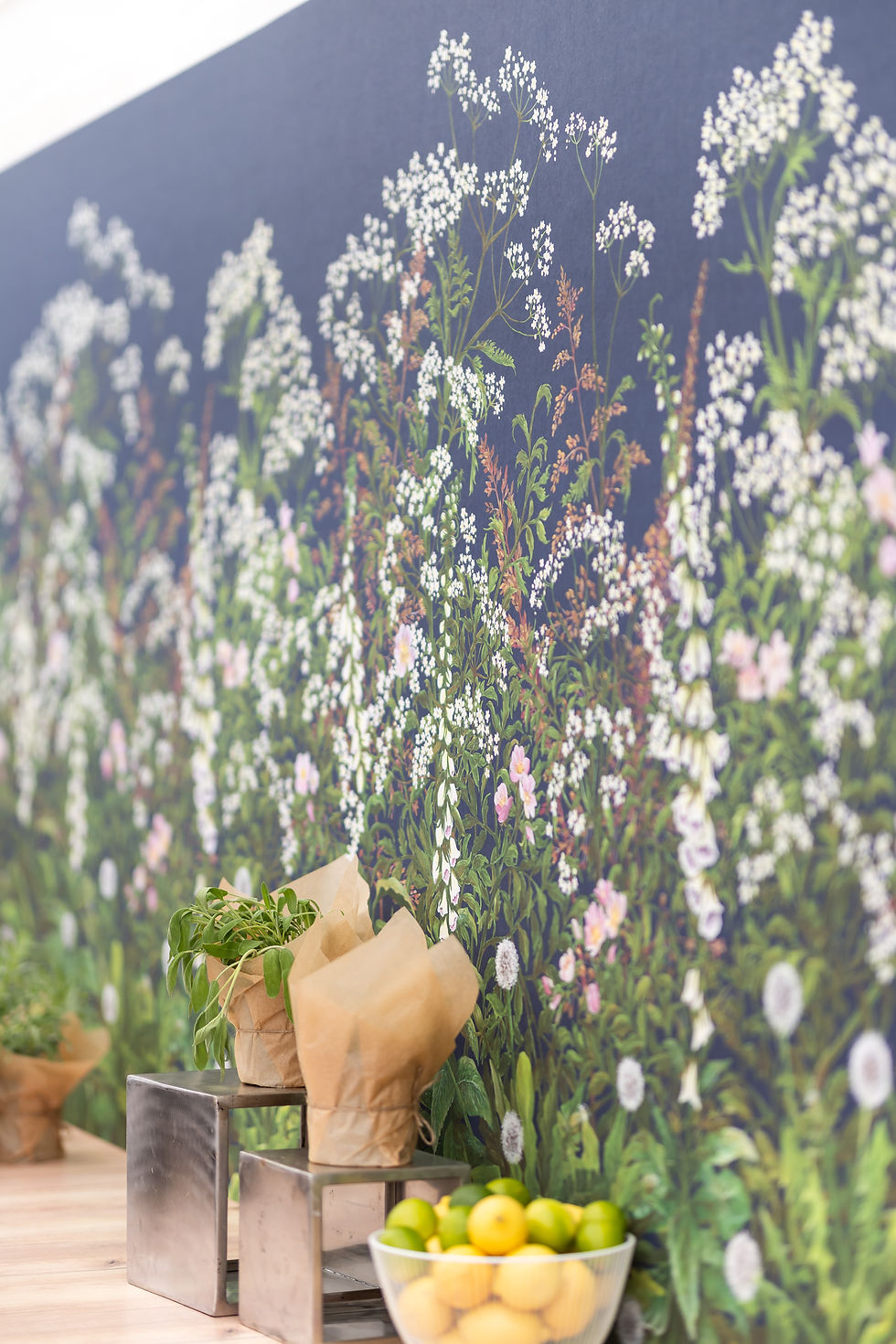Thumbnail: WALLCOVERING. Spring Tonic in 'Midnight' (Rich dark blue) wildflower mural