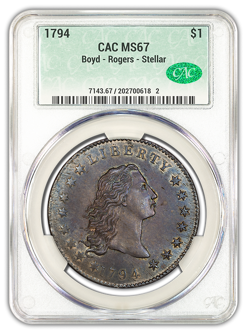 1794 flowing hair dollar ms67 CACG
