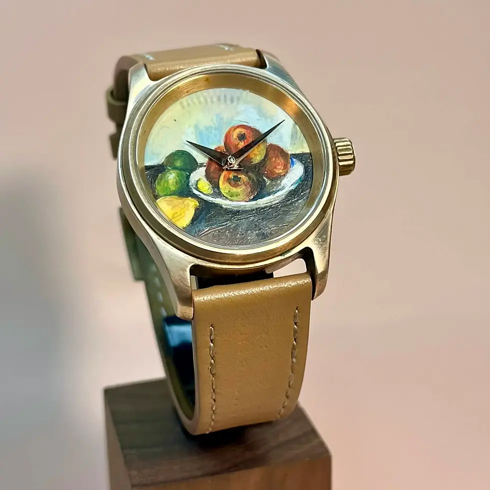 Miniature : Peinture post-impressionniste Nature morte aux pommes de Cézanne reproduite sur cadran de montre