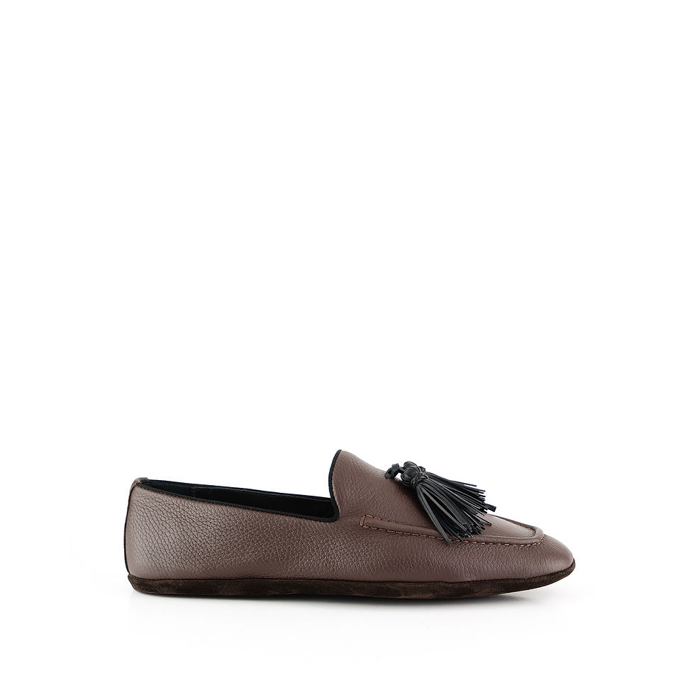 Thumbnail: Brown deer leather loafer with handmade tassels.