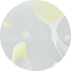 Threshold is a painting by Karolina Duchnowska with a muted, calming color palette on a natural raw cotton canvas. It is an example of modern, minimalist, abstract fine art in size: 100x48 cm.